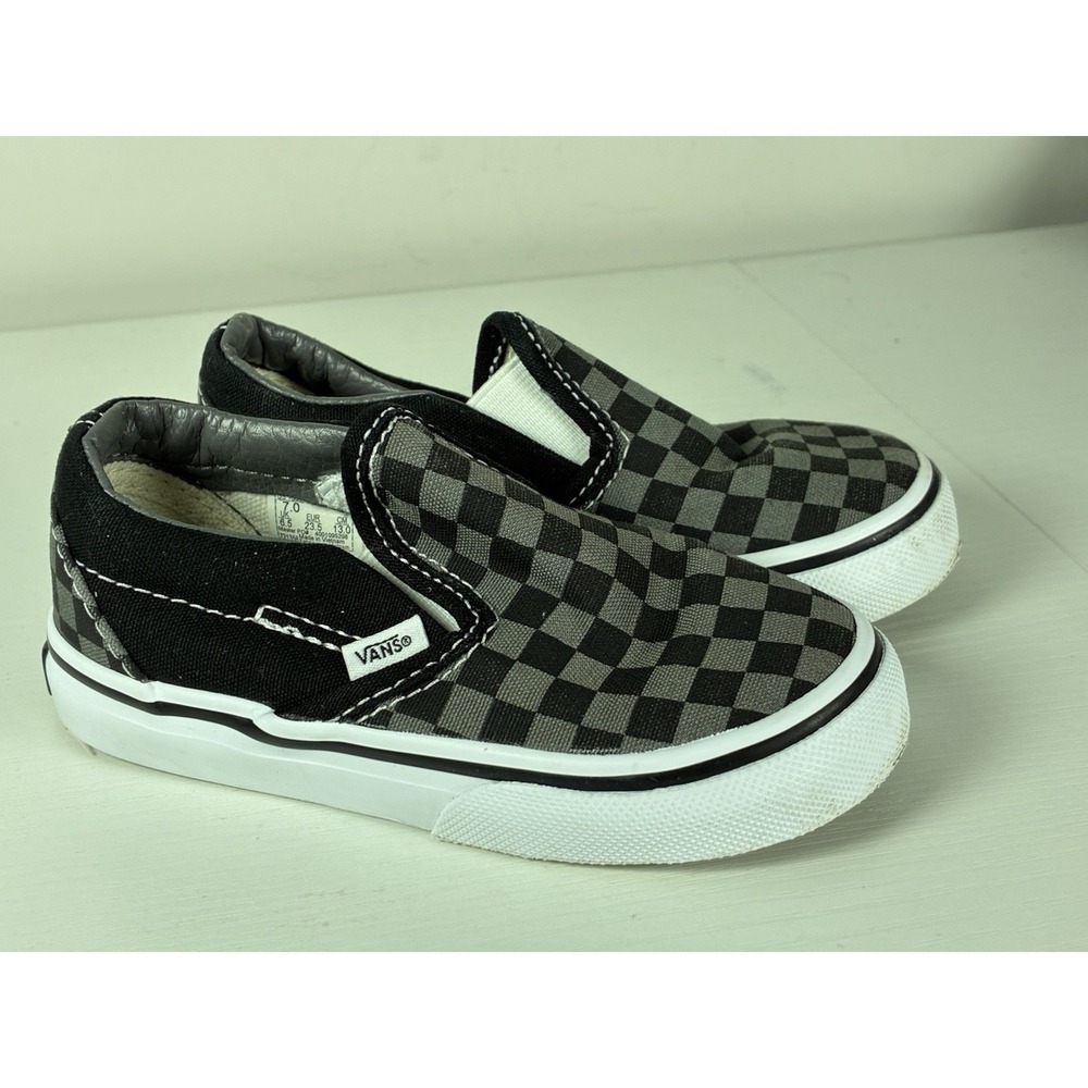 Vans Toddler's Boy Classic Slip-On Sneakers Checkerboard Black Gray Size 7